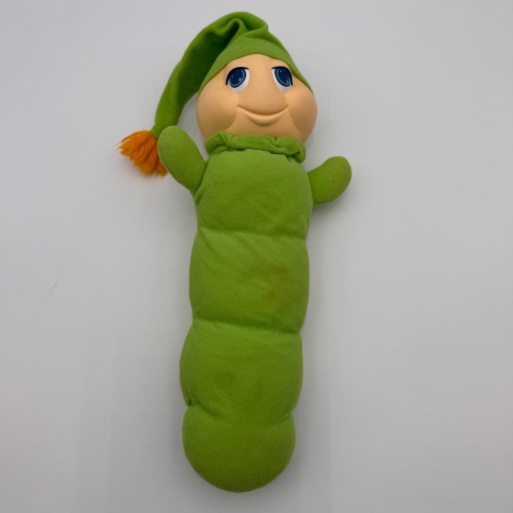 Vintage 1982 Hasbro Glo Worm Plush Toy Green Luminous Face Working 14 inch Works